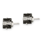 Sterling Silver Black & White 6mm Square CZ Snap-in Set Stud Earrings