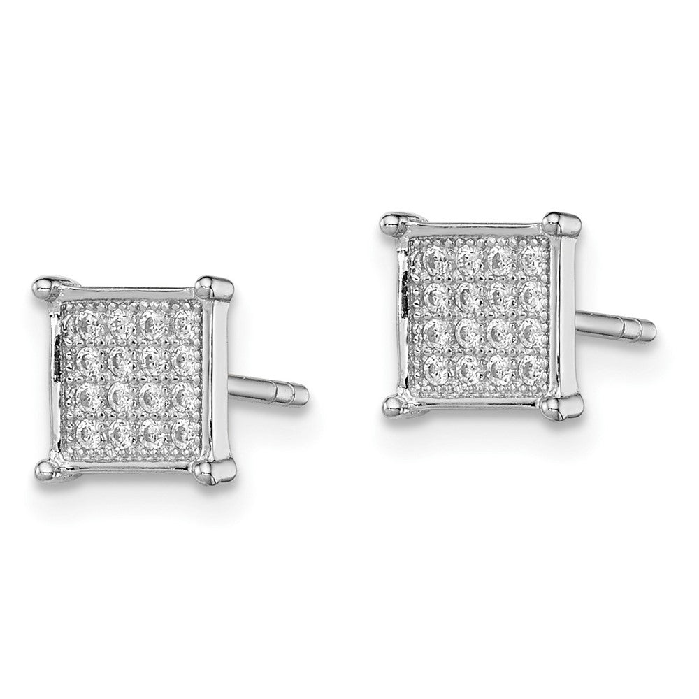 Sterling Silver Rhodium-plated Polished Pav‚ CZ Square Post Earrings