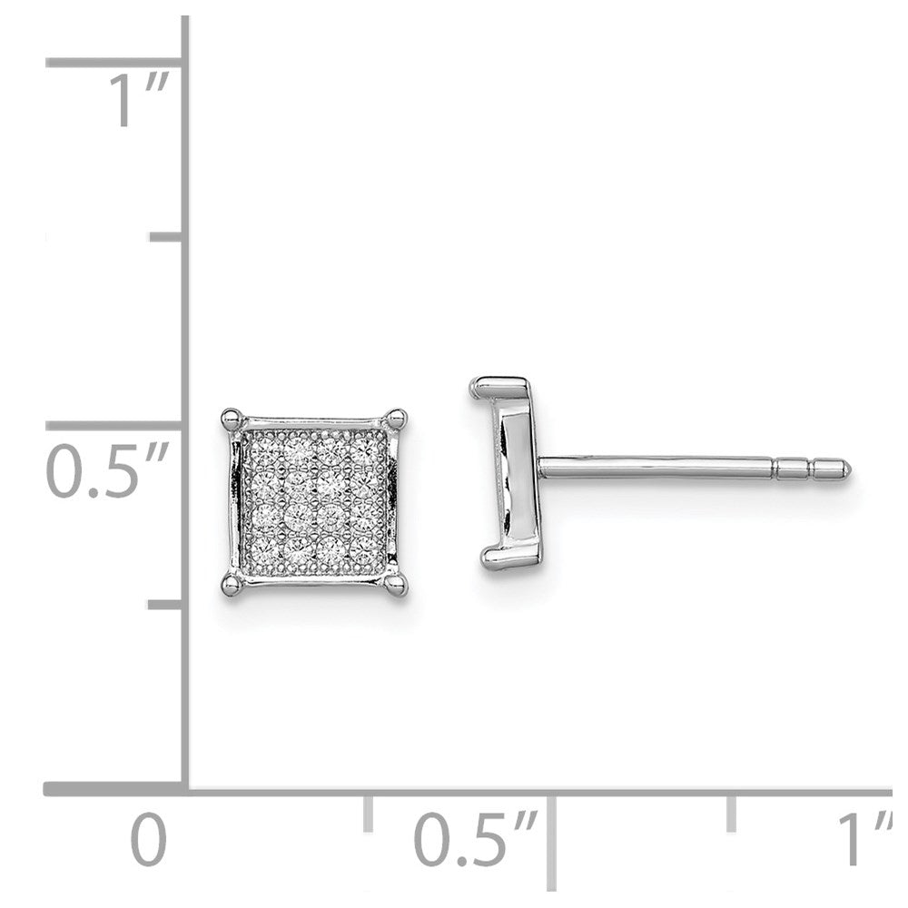 Sterling Silver Rhodium-plated Polished Pav‚ CZ Square Post Earrings