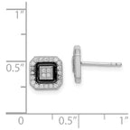 Sterling Silver RH-plated Black Enamel & Pav‚ CZ Square Halo Post Earrings