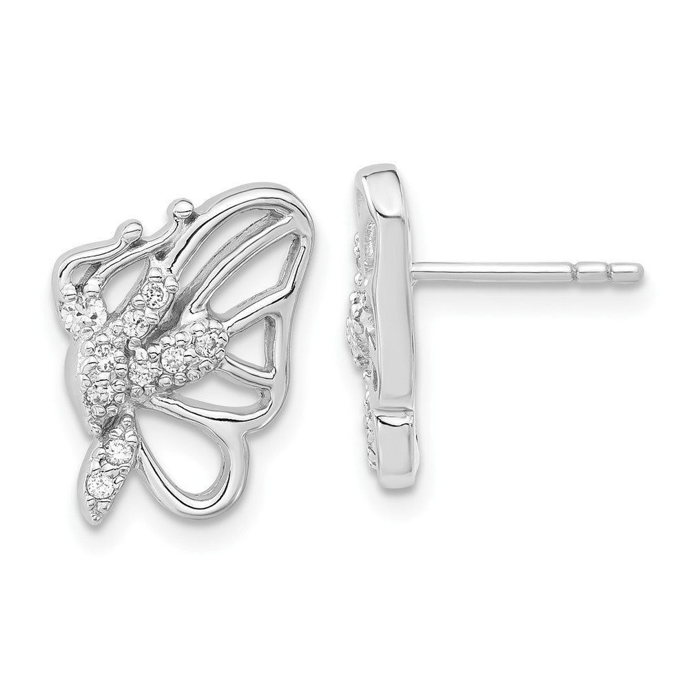 Sterling Silver Rhodium Plated CZ Butterfly Post Earrings