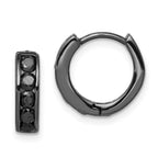 Sterling Silver Black RH-plated Black CZ Hinged 4mm Round Hoop Earrings