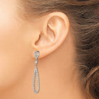 Sterling Silver Rhodium-plated Polished CZ Teardrop Post Dangle Earrings
