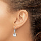 Sterling Silver Rhodium-plated Polished Oval & Square CZ Dangle Earrings