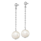 Sterling Silver Rhodium-plated 10-11mm White Round Freshwater Cultured Pearl Dangle Post Earrings
