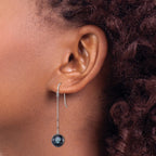 Sterling Silver Rhodium-plated 9-10mm Black Round Freshwater Cultured Pearl Dangle Earrings