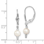 Sterling Silver Rhodium-plated 6-7mm White Semi-Round Freshwater Cultured Pearl Leverback Dangle Earrings