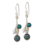 Sterling Silver Multicolor Simulated Pearl & Glass Bead Cluster Dangle Earrings
