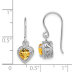 Sterling Silver Rhodium-plated Citrine Filigree Heart Dangle Earrings