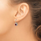 Sterling Silver Rhodium Plated Garnet Small Heart Earrings