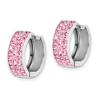 Sterling Silver RH-plated Pink Preciosa Crystal Hinged Hoop Earrings