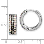 Sterling Silver Rhodium-plated Grey/Rainbow Preciosa Hinged Hoop Earrings