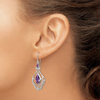 Sterling Silver Rhodium Plated Amethyst Fancy Dangle Earrings