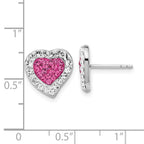 Sterling Silver Rhodium-plated Pink & Clear Stellux Crystal Heart Post Earrings