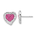 Sterling Silver Rhodium-plated Pink & Clear Stellux Crystal Heart Post Earrings