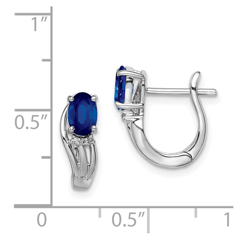 Sterling Silver Rhodium Plated Diamond & Sapphire Hinged Earrings