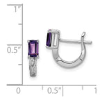 Sterling Silver Rhodium Plated Amethyst Hinged Hoop Earrings