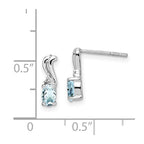 Sterling Silver Rhodium Plated Dia. & Aquamarine Oval Post Earrings