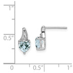Sterling Silver Rhodium Plated Dia. Aquamarine Heart Post Earrings