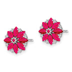 Sterling Silver Rhodium-plated Diamond & Ruby Earrings