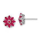 Sterling Silver Rhodium-plated Diamond & Ruby Earrings