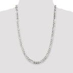 Sterling Silver 7.0mm Pav‚ Flat Figaro Chain