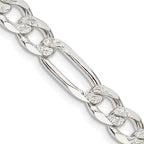Sterling Silver 7.0mm Pav‚ Flat Figaro Chain