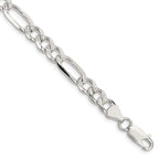 Sterling Silver 7.25mm Pav‚ Flat Figaro Chain