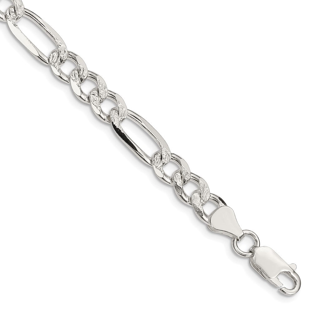 Sterling Silver 7.25mm Pav‚ Flat Figaro Chain