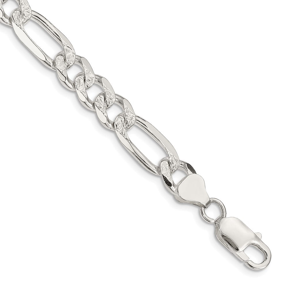 Sterling Silver 8mm Pav‚ Flat Figaro Chain
