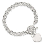 Sterling Silver Engraveable Heart Disc on Fancy Link Toggle Bracelet