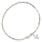 Sterling Silver 10 in Solid Polished Cross on Fancy Link Anklet