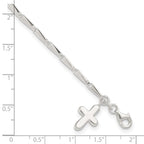 Sterling Silver 9 in Solid Polished Cross on Fancy Link Anklet