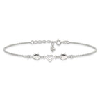 Sterling Silver Heart 9 inch Plus 1 inch Extender - Total 10 inch Anklet