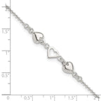 Sterling Silver Heart 9 inch Plus 1 inch Extender - Total 10 inch Anklet