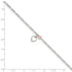 Sterling Silver Cherry Quartz Dangling Hearts on Figaro Link Anklet