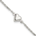 Sterling Silver Puffed Heart Anklet