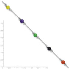 Sterling Silver Rhodium-plated 9inch Polished Multi-Color Jade Anklet