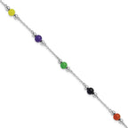 Sterling Silver Rhodium-plated 9inch Polished Multi-Color Jade Anklet