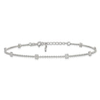 Sterling Silver Flowers 8-Station 9 inch Plus 1 inch Extender - Total 10 inch Anklet