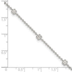 Sterling Silver Flowers 8-Station 9 inch Plus 1 inch Extender - Total 10 inch Anklet