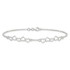 Sterling Silver 9inch Polished Fancy Heart Link Anklet