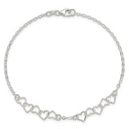Sterling Silver 9inch Polished Fancy Heart Link Anklet