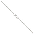 Sterling Silver 10inch Solid Polished Fancy Heart Link Anklet