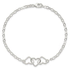 Sterling Silver 10inch Solid Polished Fancy Heart Link Anklet