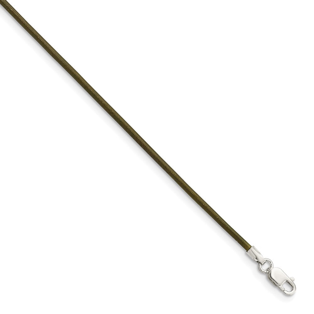 Sterling Silver 1.5mm Olive Leather Cord Necklace