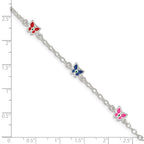 Sterling Silver Multi-color Enamel Butterfly w/ 1in ext. Children's Bracele
