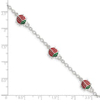 Sterling Silver Multi-color Enamel Ladybugs w/ 1in ext. Children's Bracelet