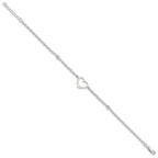 Sterling Silver Open Heart and Bead 9 inch Plus 1 inch Extender - Total 10 inch Anklet