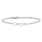 Sterling Silver Three Hearts 8 inch Plus 1 inch Extender - Total 9 inch Anklet